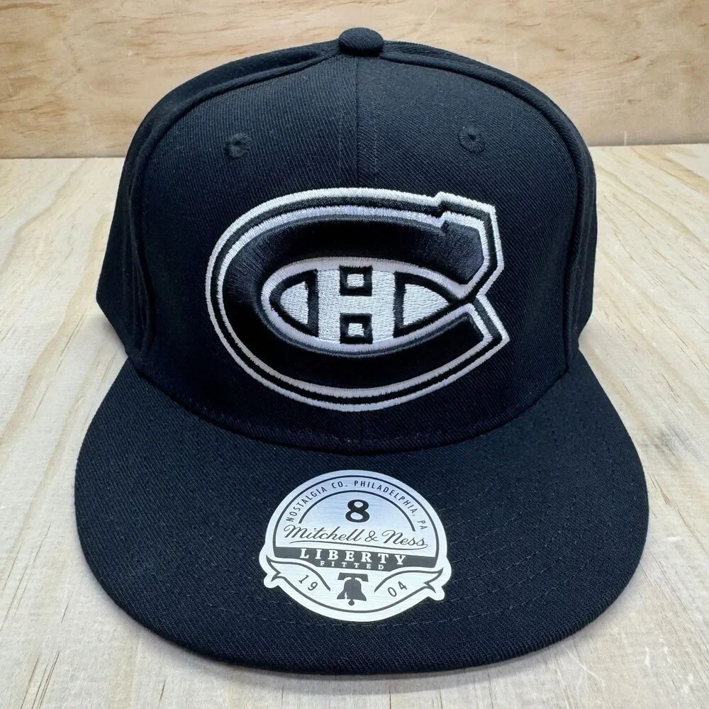 NEW Montreal Canadiens Mitchell Ness Liberty Fitted Hat Cap Black White sz 8